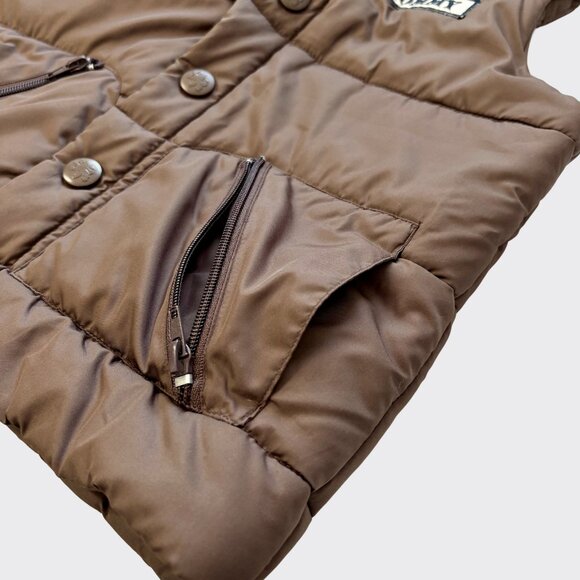 Tommy Jeans Vintage Brown Padded Vest Faux Fur Hood Removable Size S - Picture 9 of 15